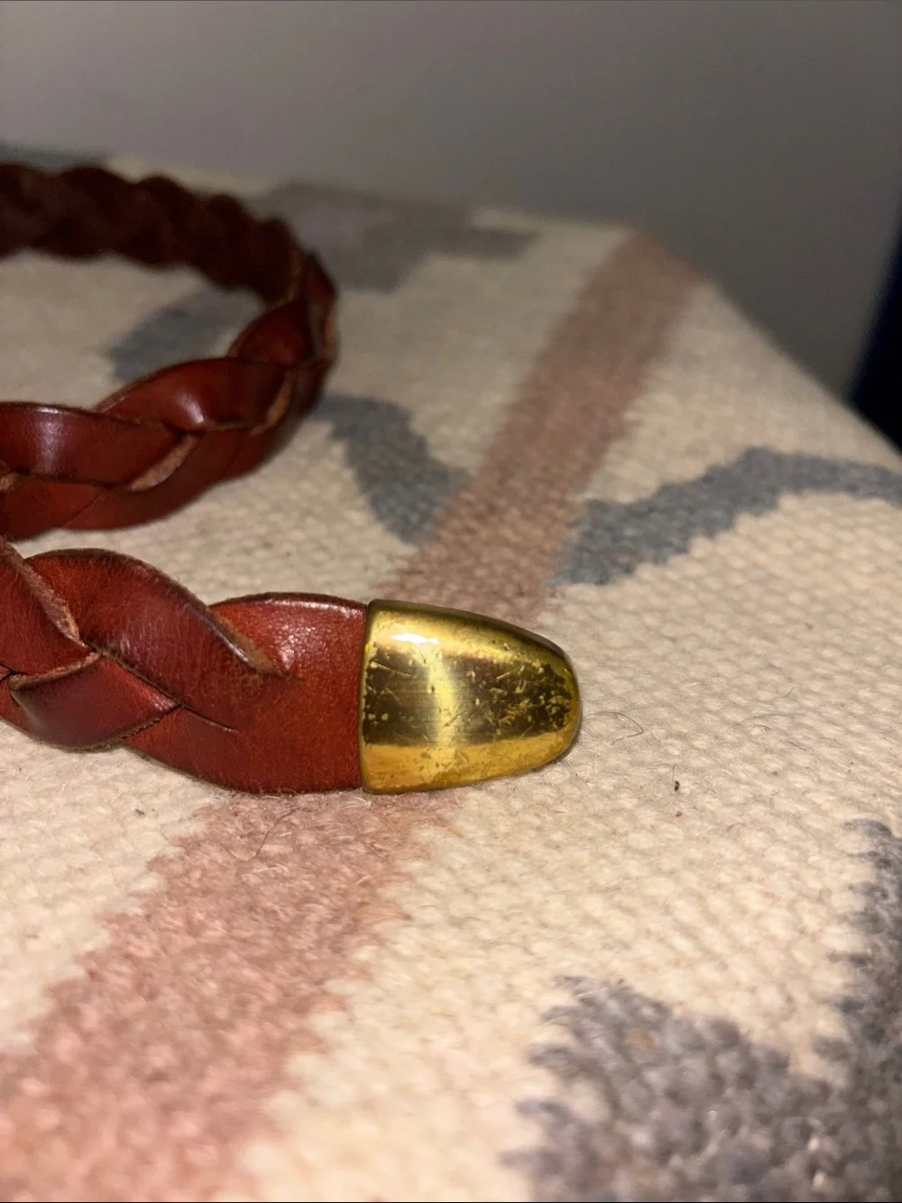 Zele Braided Chestnut Leather Belt with Gold Buckle